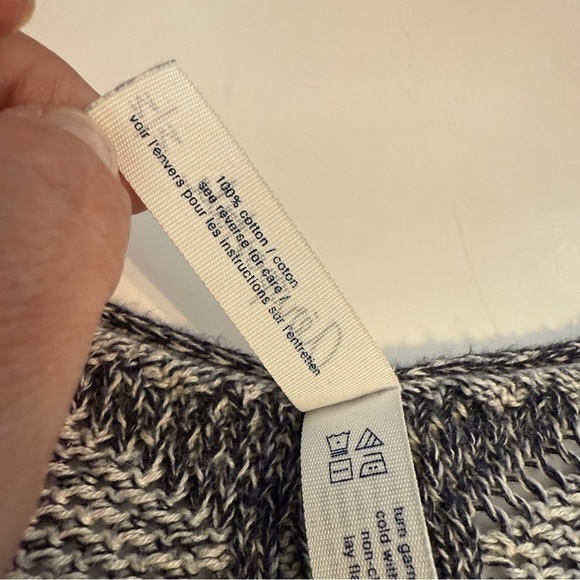 Aeropostale Navy Blue White Open Knit Sweater 3/4 Sleeve Scoop Neck Size Medium - Picture 7 of 9